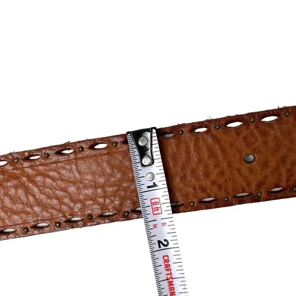 Fossil boho leather Studded Distressed Western Belt Rhinestone Brass Buckle Sz S